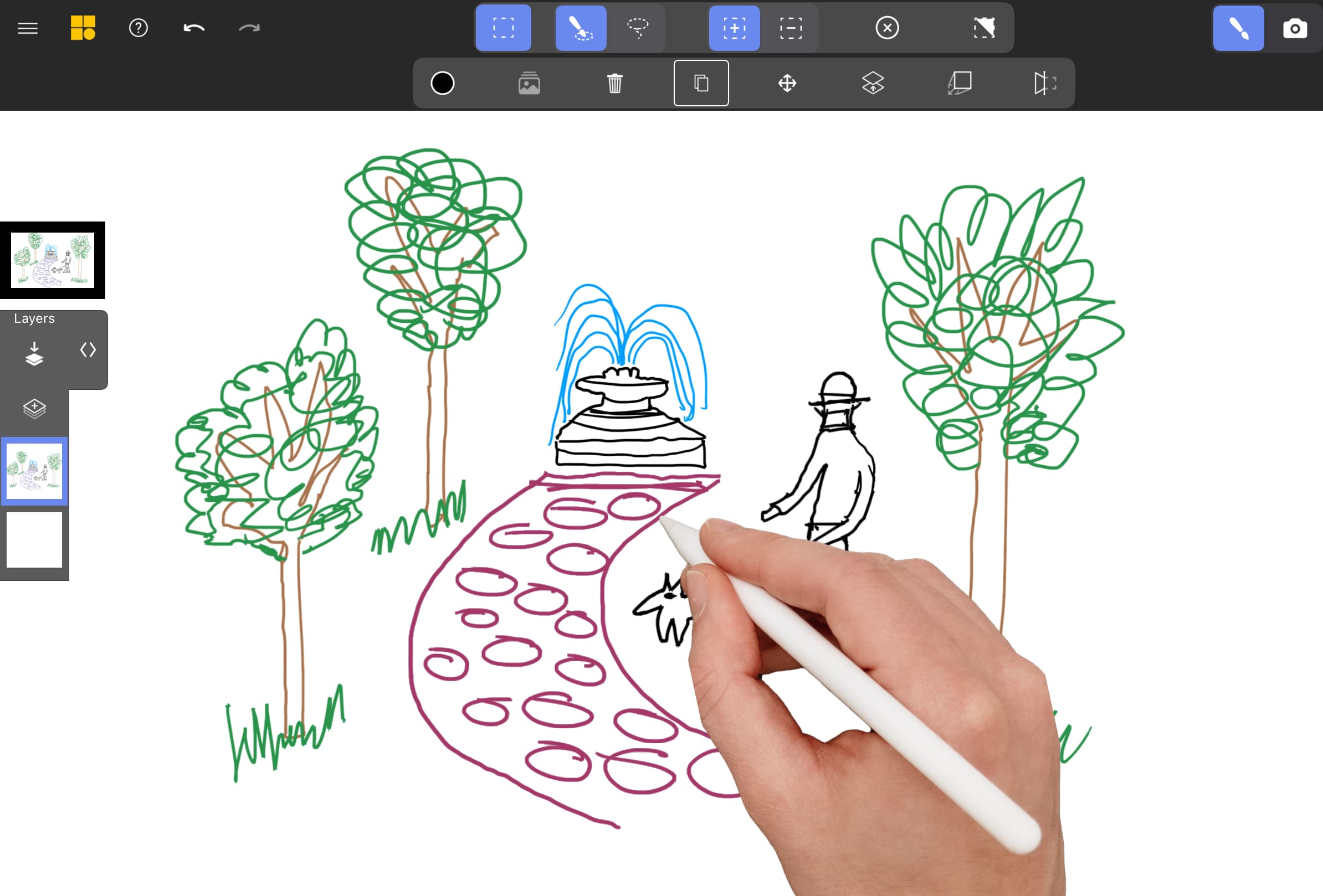 Select all strokes that make up the pathway by dragging your pen or finger over them