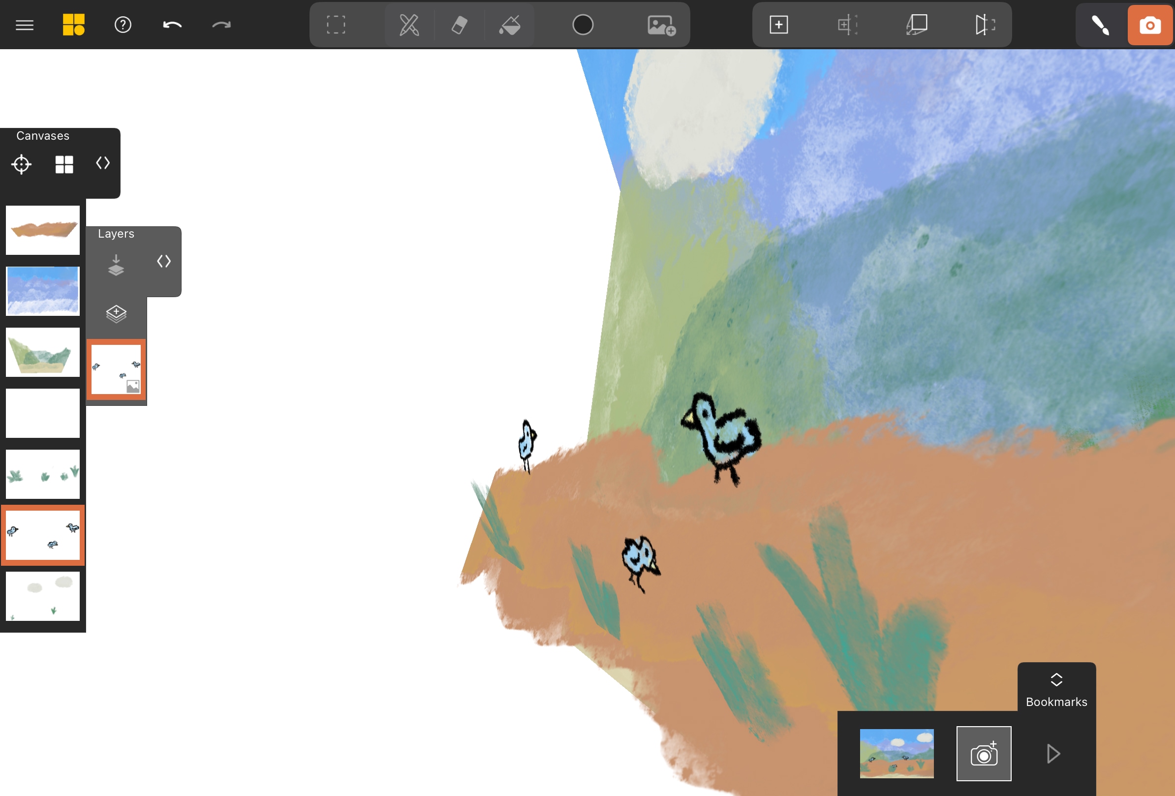 A more complex scene with multiple Procreate layers projected at various depths using different projection tools.