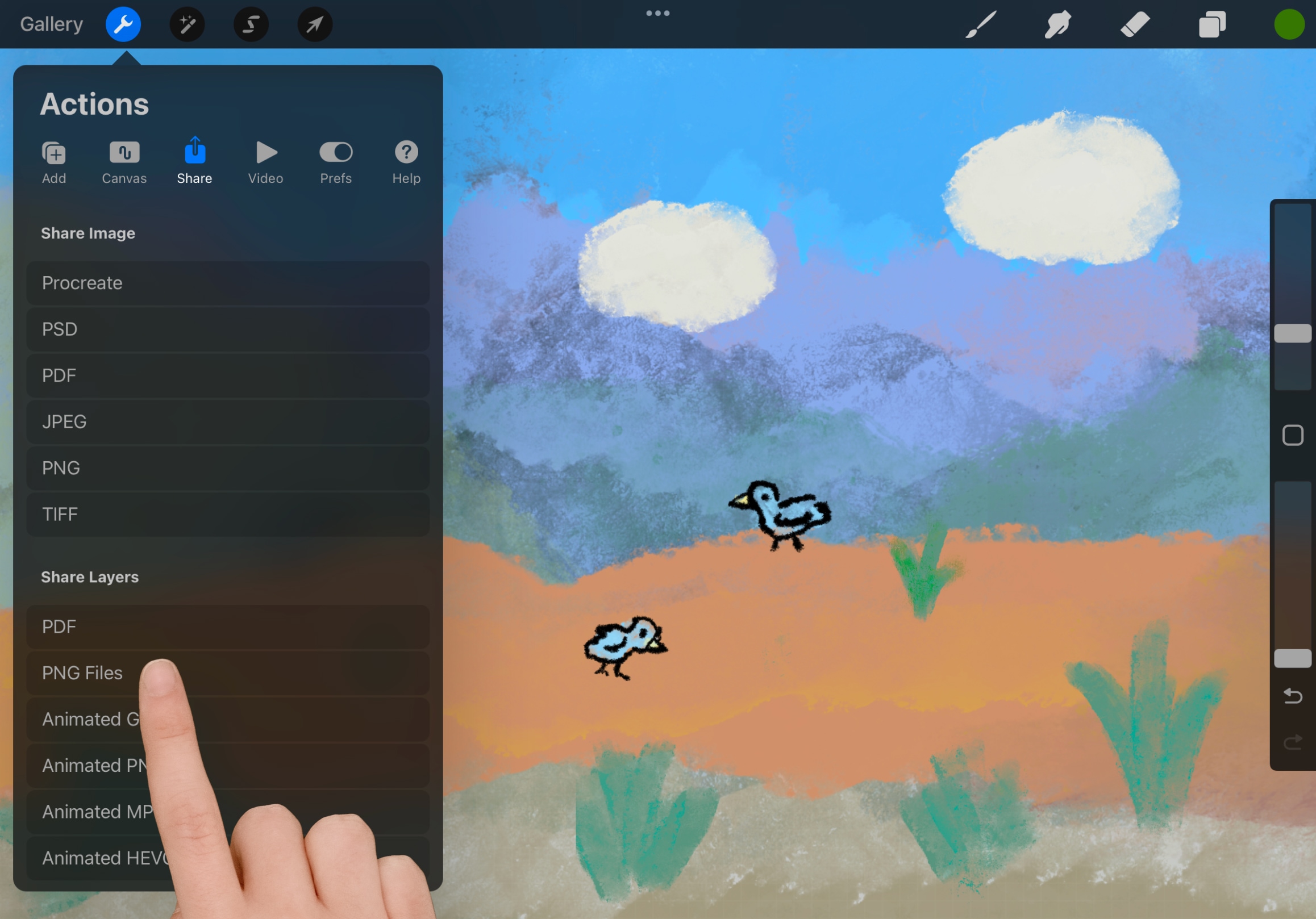Opening the Share menu in Procreate