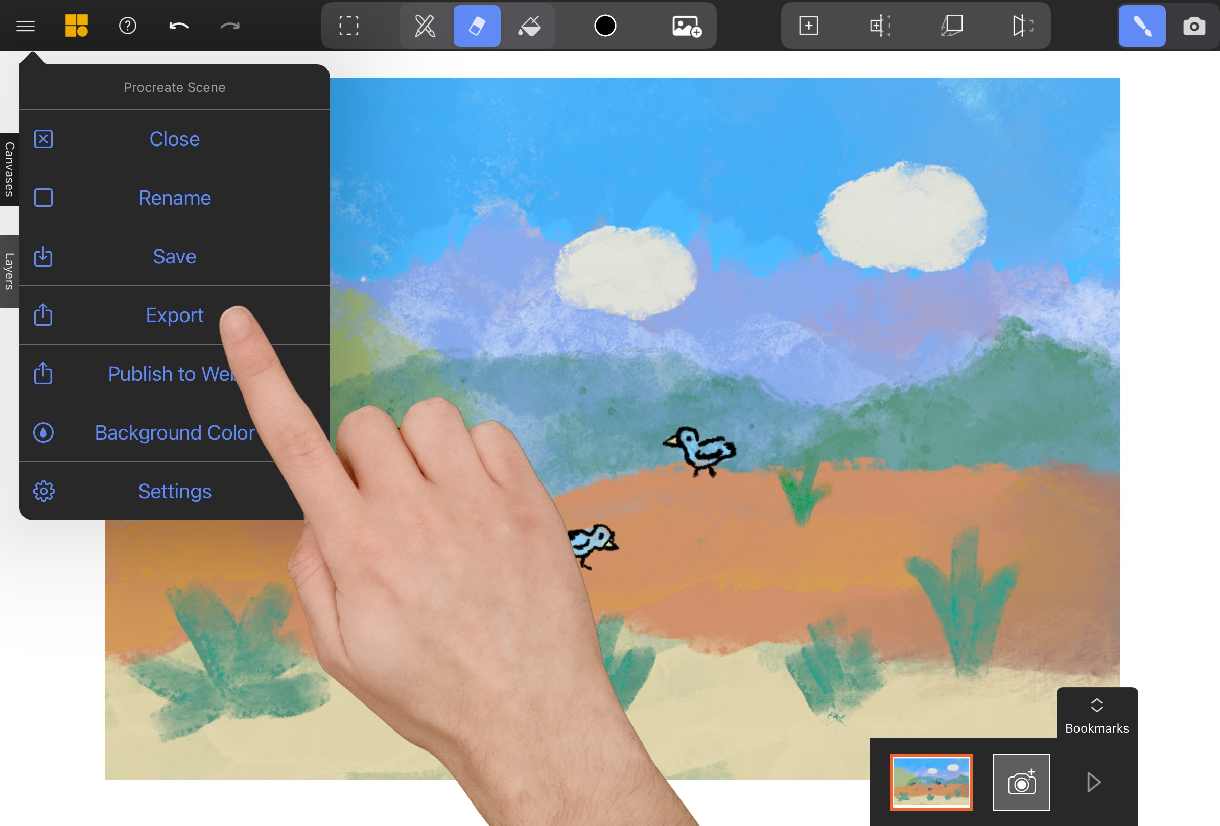 Mental Canvas Options Menu with the Export option highlighted.
