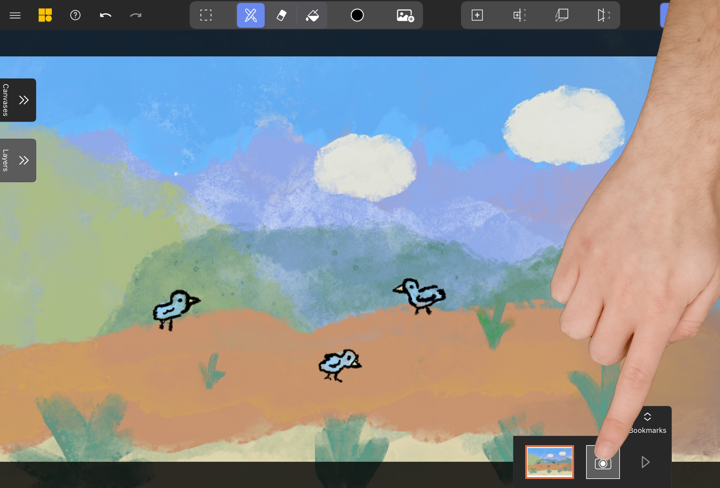 A Procreate scene positioned within 16:9 export boundaries in Mental Canvas.